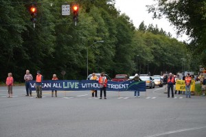 Activists with banner